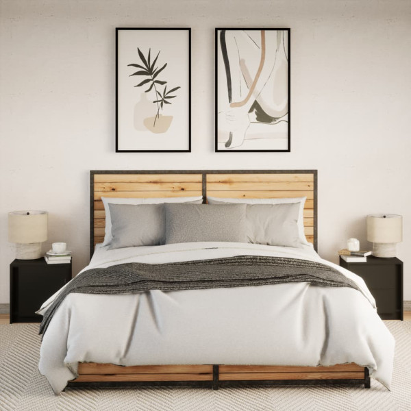 Mesas de cabeceira c/ luzes LED 2 pcs derivados madeira preto M 4