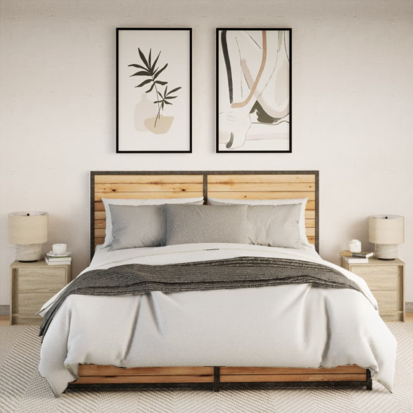 Mesas cabeceira c/ LEDs 2 pcs derivados madeira carvalho sonoma M 4