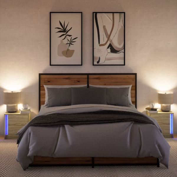 Mesitas de noche luces LED 2 uds madera ingeniería roble Sonoma M 5
