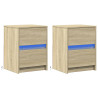 Mesas cabeceira c/ LEDs 2 pcs derivados madeira carvalho sonoma 3