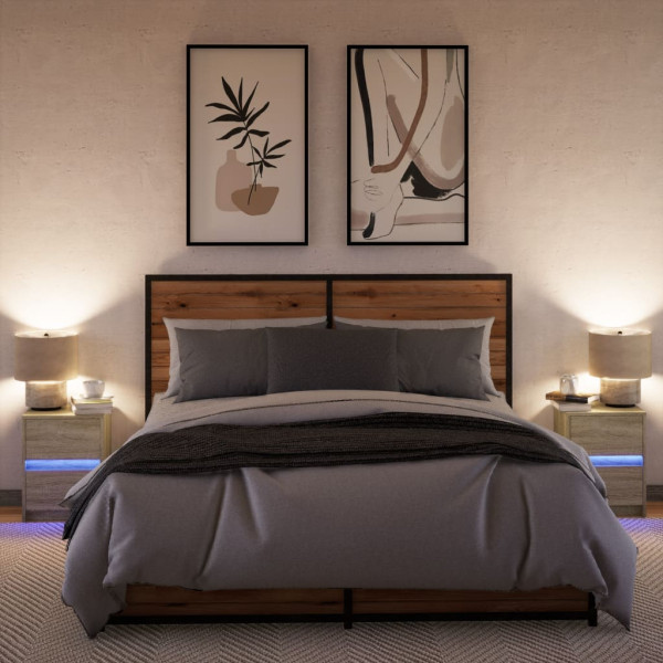 Mesas cabeceira c/ LEDs 2 pcs derivados madeira carvalho sonoma M 5
