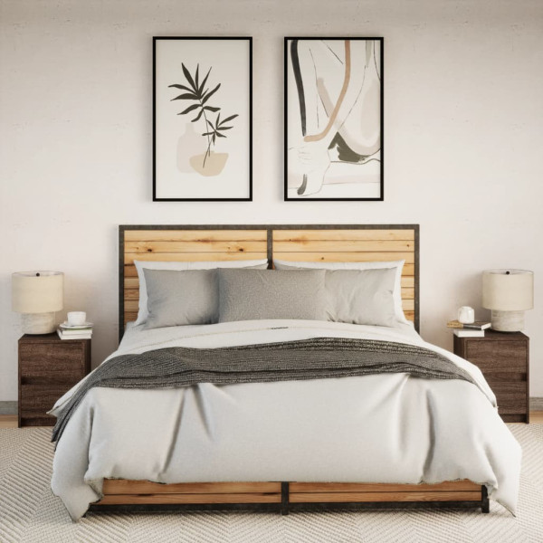 Mesas cabeceira LEDs 2 pcs derivados madeira carvalho castanho M 4