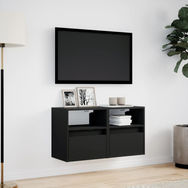 Muebles de TV de pared con luces LED 2 uds negro 41x31x45 cm M 4