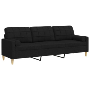 Sofá 3 lugares c/ almofadas decorativas 210 cm tecido preto H