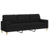 Sofá 3 lugares c/ almofadas decorativas 210 cm tecido preto 2