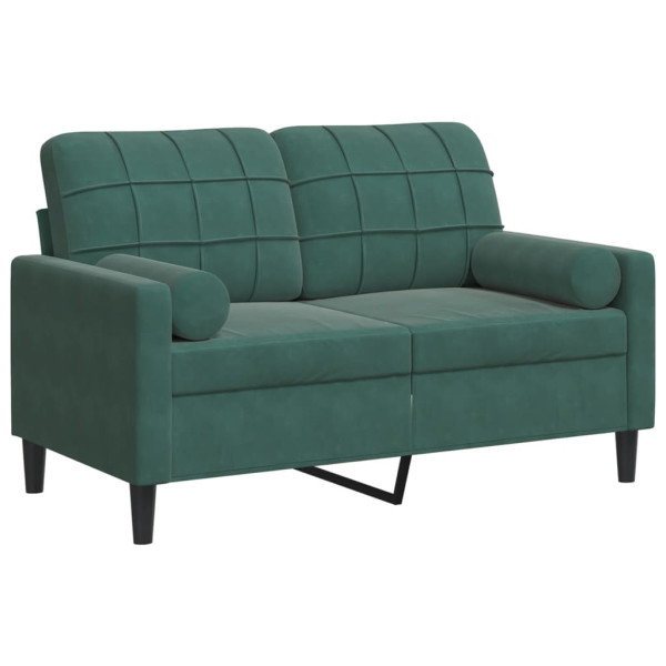 Sofá 2 lug. c/ almofadas decorativas 120 cm veludo verde-escuro M 2