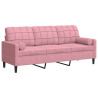 Sofá 3 lugares c/ almofadas decorativas 180 cm veludo rosa 2
