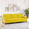 Sofá 3 lugares c/ almofadas decorativas 210 cm veludo amarelo 1