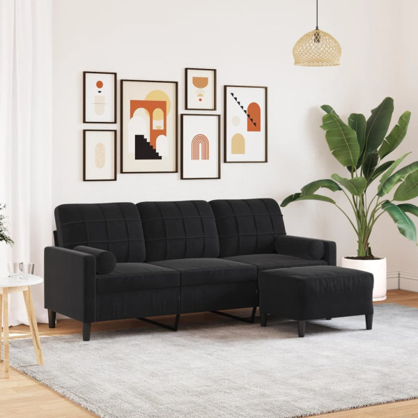 Sofá de 3 plazas con taburete de terciopelo negro 180 cm D
