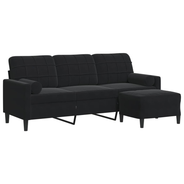 Sofá de 3 plazas con taburete de terciopelo negro 180 cm M 2