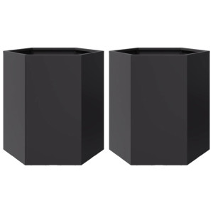 Jardineras hexagonales 2 uds acero negra 46x40x45 cm H