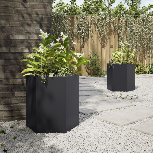 Vasos floreiras de jardim 2 pcs hexagonal 46x40x45 cm aço preto M 3
