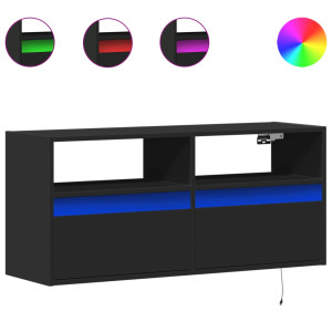 Mueble de TV de pared con luces LED negro 100x31x45 cm H