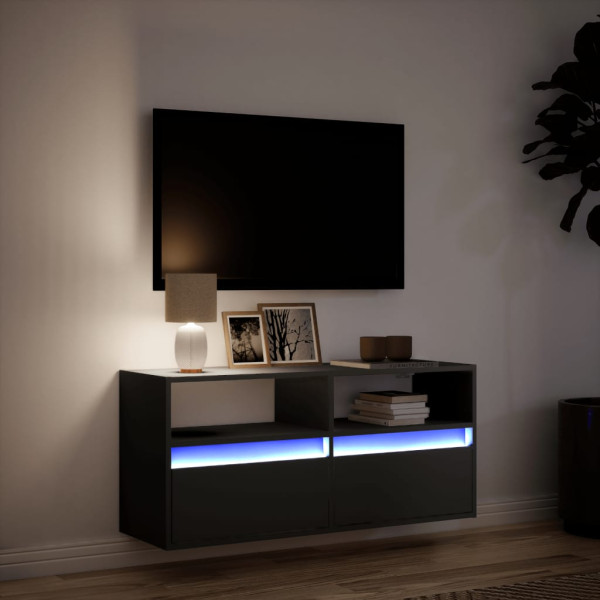 Mueble de TV de pared con luces LED negro 100x31x45 cm M 5