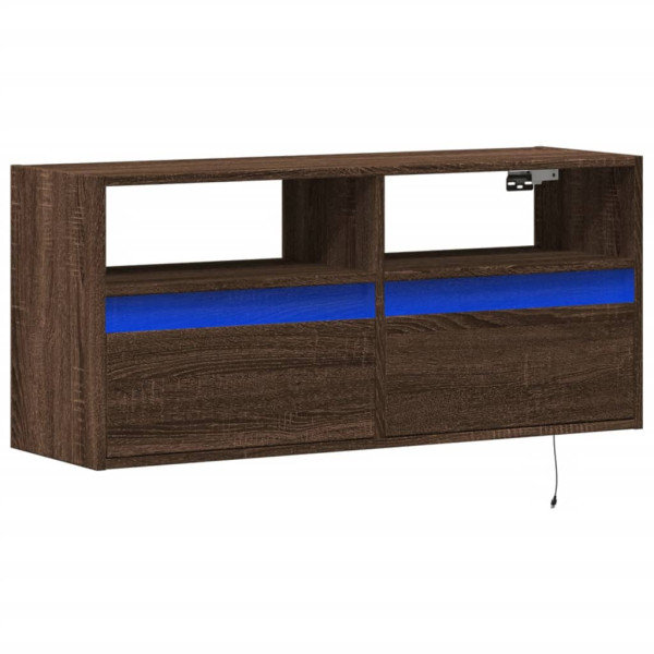Mueble de TV de pared con luces LED marrón roble 100x31x45 cm M 3
