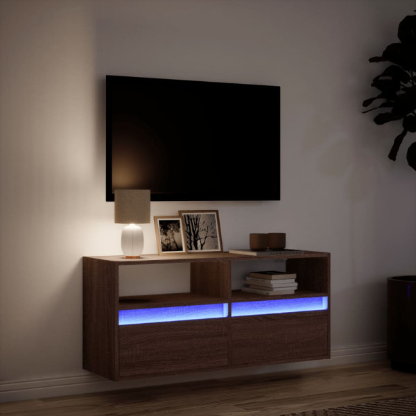 Mueble de TV de pared con luces LED marrón roble 100x31x45 cm M 5