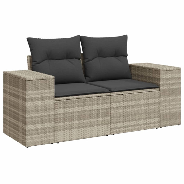 Set muebles jardín 9 pzas y cojines ratán sintético gris claro M 3
