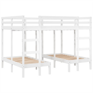 Litera triple madera maciza de pino blanca 140x200/70x140 cm H