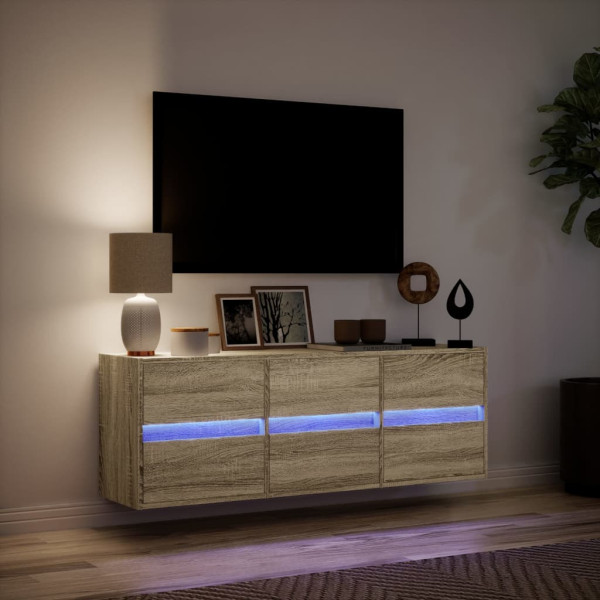 Mueble de TV de pared con luces LED roble Sonoma 130x31x45 cm M 5