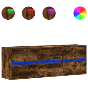 Mueble de TV de pared con luces LED roble ahumado 130x31x45 cm H