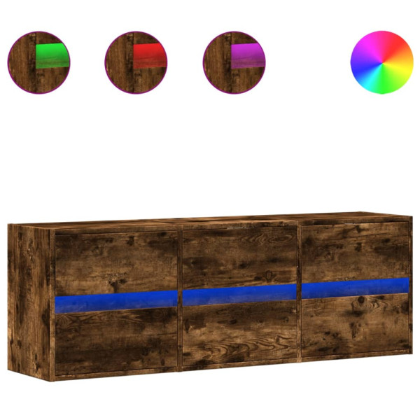 Mueble de TV de pared con luces LED roble ahumado 130x31x45 cm M 2