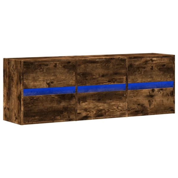 Mueble de TV de pared con luces LED roble ahumado 130x31x45 cm M 3