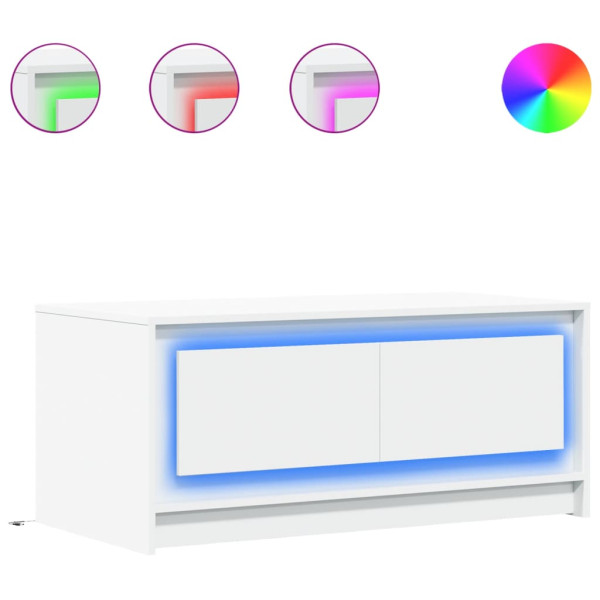 Mesa de centro con luces LED madera ingeniería blanca M 2