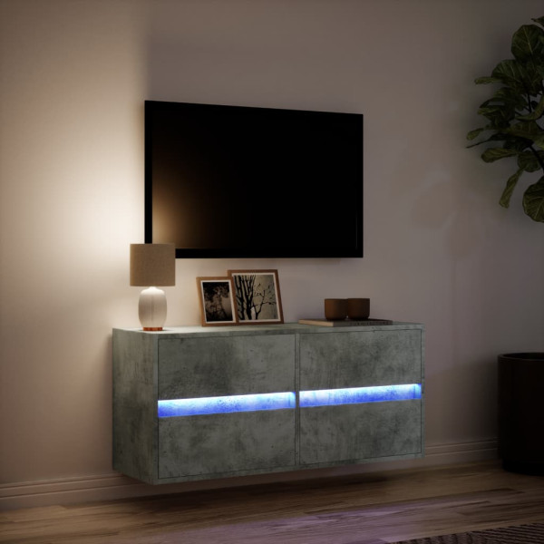 Mueble de TV de pared con luces LED gris hormigón 100x31x45 cm M 5