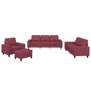 4 pcs conjunto de sofás tecido vermelho-tinto H