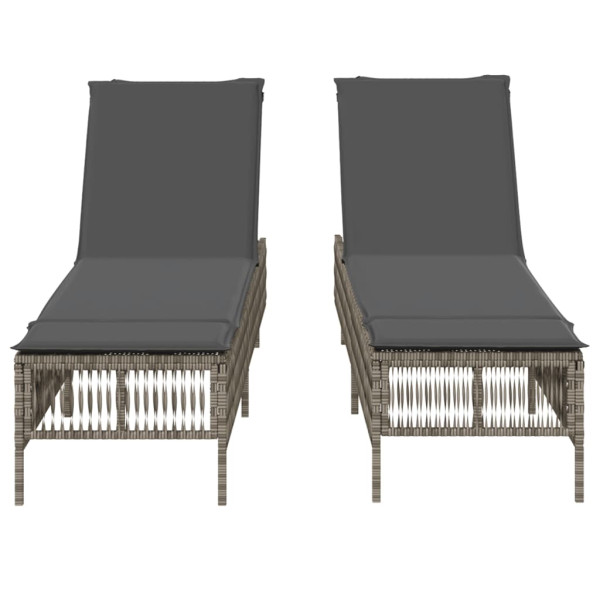 Espreguiçadeiras com almofadões 2 pcs vime PE cinzento M 5