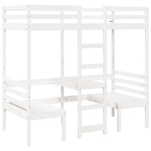 Cama alta c/ secretária/cadeiras 75x190 cm pinho maciço branco H