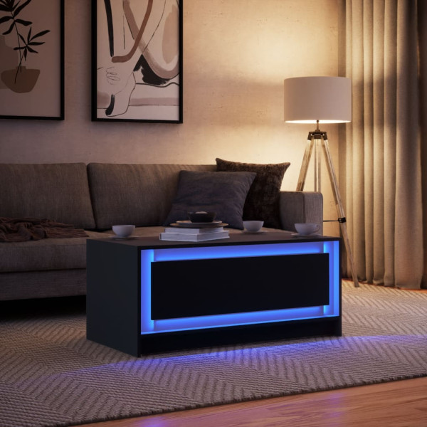 Mesa de centro com luzes LED derivados de madeira preto M 4