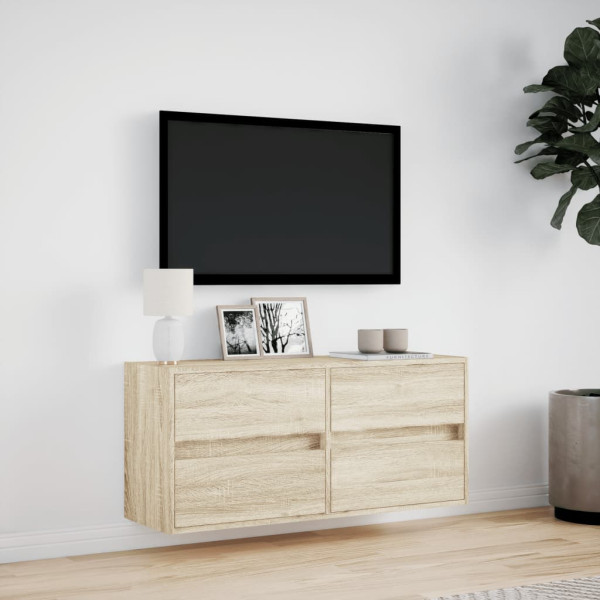 Mueble de TV de pared con luces LED roble Sonoma 100x31x45 cm M 4
