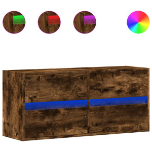 Móvel de parede p/ TV c/ luzes LED 100x31x45 cm carvalho fumado H