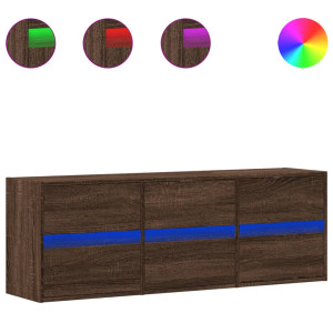 Móvel de parede p/ TV luzes LED 130x31x45 cm carvalho castanho H