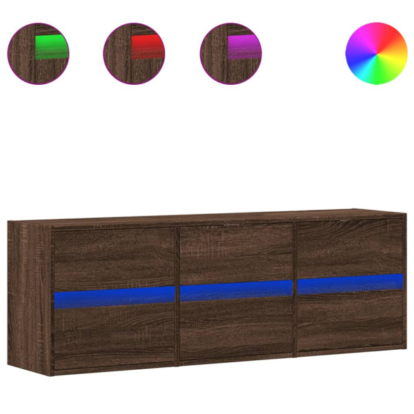 Móvel de parede p/ TV luzes LED 130x31x45 cm carvalho castanho M 2