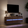 Mueble de TV de pared con luces LED marrón roble 130x31x45 cm 5