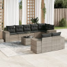 Set muebles jardín 9 pzas y cojines ratán sintético gris claro 1
