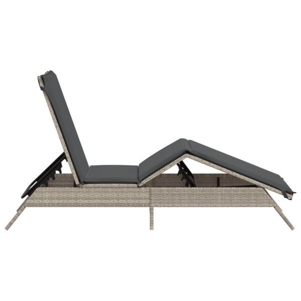Tumbona con cojín ratán sintético gris claro M 2