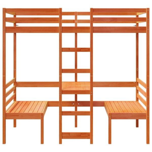 Cama alta c/ secretária/cadeiras 75x190 cm pinho castanho-mel M 5