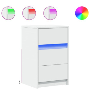 Mesa de cabeceira com luzes LED derivados de madeira branco H