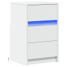 Mesa de cabeceira com luzes LED derivados de madeira branco 3