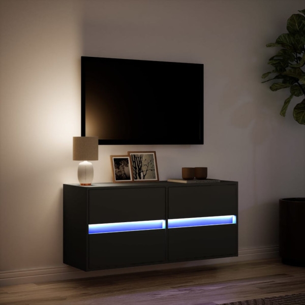 Mueble de TV de pared con luces LED negro 100x31x45 cm M 5