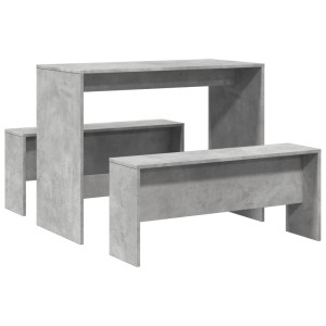 Mesa y bancos de comedor 3 pzas madera ingeniería gris hormigón H
