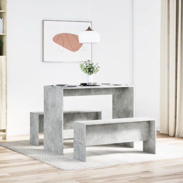 Mesa y bancos de comedor 3 pzas madera ingeniería gris hormigón M 3