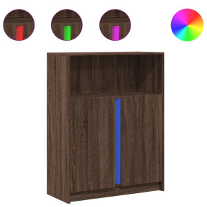 Aparador con LED madera ingeniería marrón roble 77x34x100 cm H