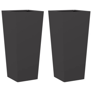 Vaso/floreira de jardim 2 pcs 35x35x75 cm aço preto H