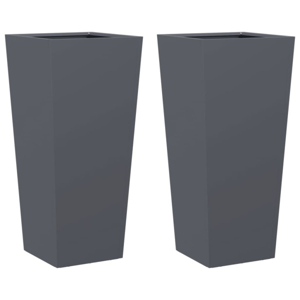 Vaso/floreira de jardim 2 pcs 35x35x75 cm aço antracite M 2