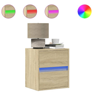 Mesita de noche de pared con luces LED roble Sonoma H