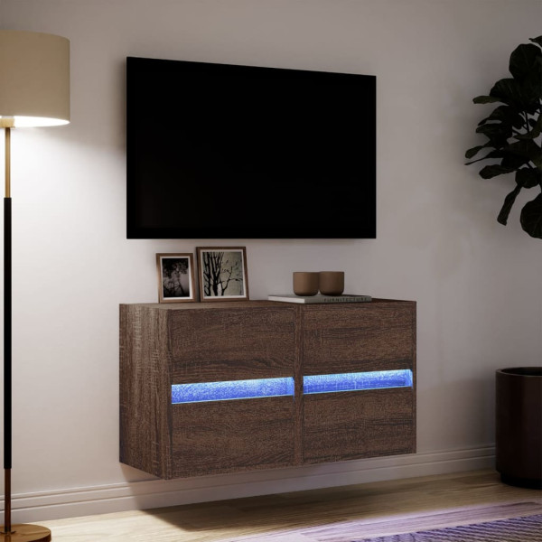Muebles TV de pared luces LED 2 uds marrón roble 41x31x45 cm M 5